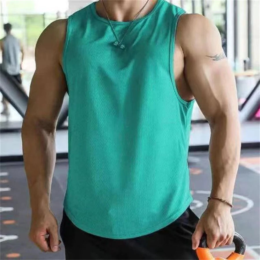 2025 new Men Tank Tops Sleeveless Shirt Polyester Mesh Material Quick Dry Breathable Men Workout Fitness Basketball Top Tee