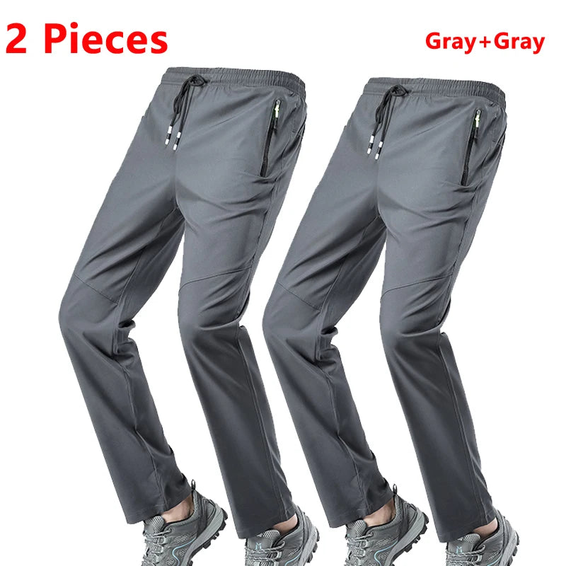 2 Pieces Lightweight Pants for Men's Summer Spring New Loose Elastic Trousers Quick Drying Outdoor Jogging Running Casual Pants