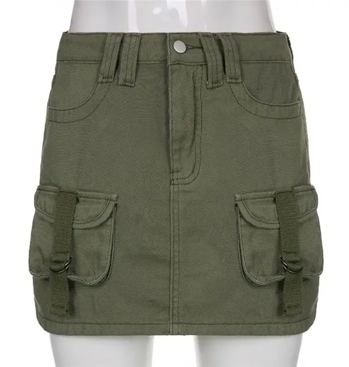 Fashion Low Waist Bodycon Short Skirt Sexy Cargo  Skirt Street Style with Sash Thickened Summer Collection for Women