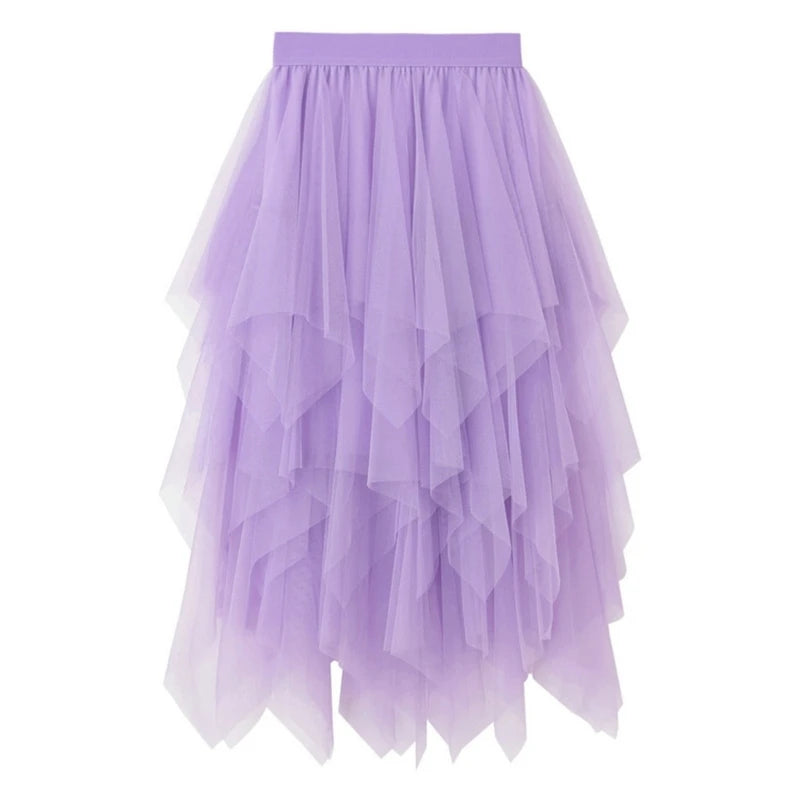 Solid Color A-Line Tulle Skirts for Women Girls Mesh Layered Skirt Summer High Elastic Waist Party Skirt Beach Club Fairy Skirts