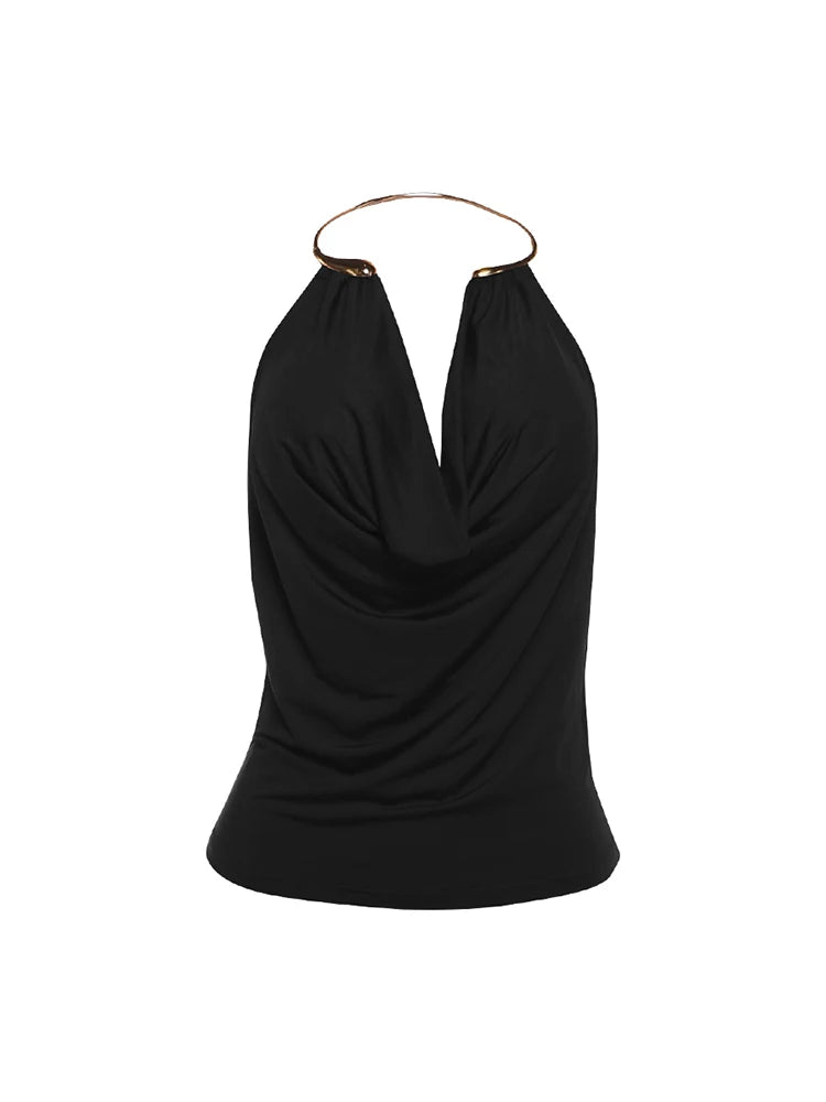 Weird Puss Metal Snake Halter Camisole Women Swing Collar Elegant Backless Summer Trend Beach Vacation Party Clubwear Tank Tops