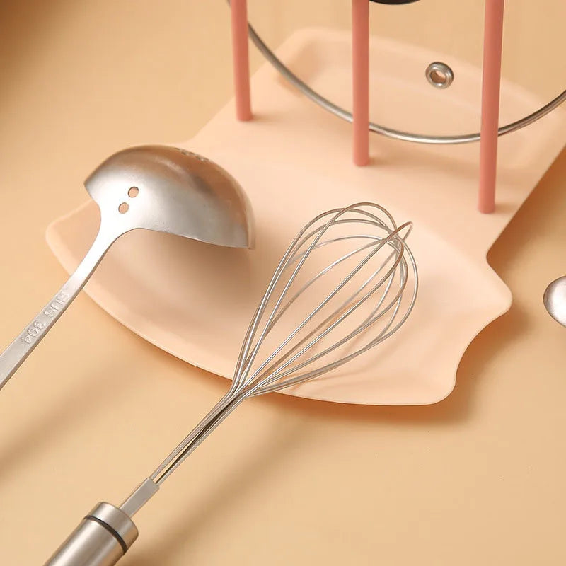 Organizador de cocina, soporte para tapas de ollas, estante para secar sartenes, soporte de encimera sin perforaciones para cucharas, accesorios para el hogar