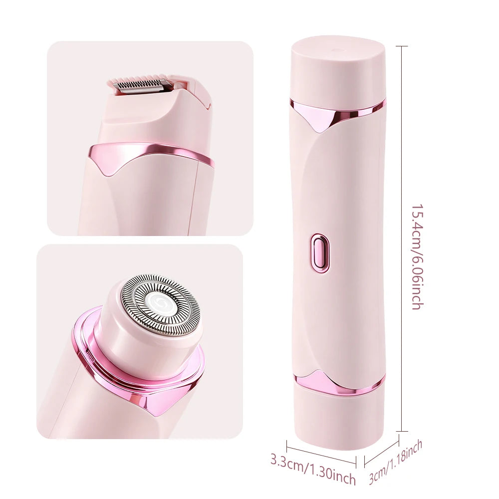 2 in 1 Double Head Electric Shaver for Women Waterproof Wet & Dry Hair Razors Bikini Hair Trimmer Detachable Head Shaver