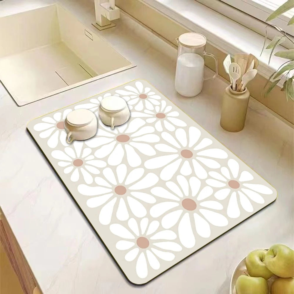 Absorbent Diatomite Dish Drying Mat - Anti-Slip Kitchen Drain Pad