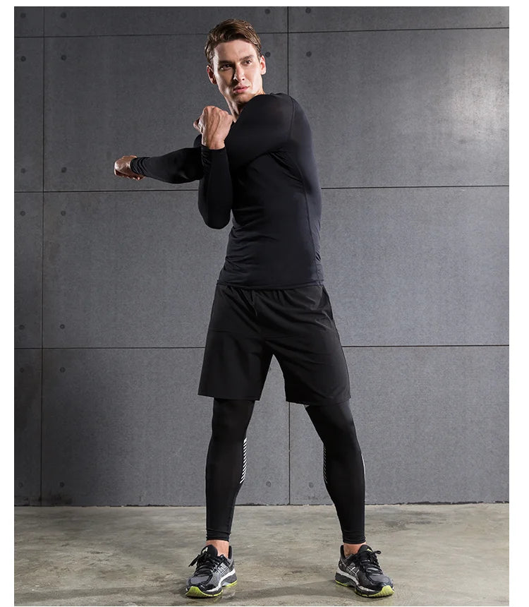 Compression Running Shirt Men Quick Dry Long Sleeve Sportswear For Male Gym Clothing Fitness Tee Training Workout Muscle Top