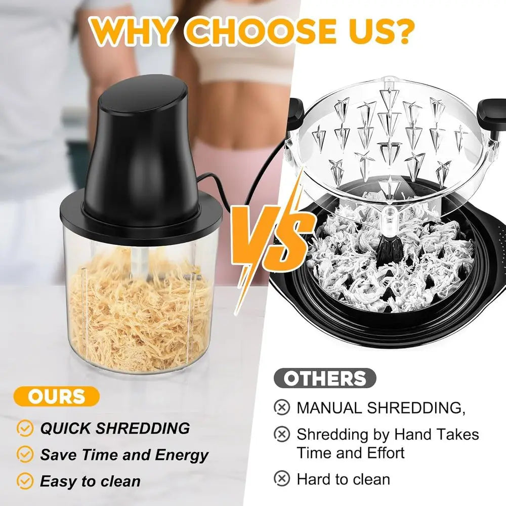 250W Powerful Multifunctional Meat Shredder - Ideal for Chicken, Meats, Fruits, Vegetables, and Nuts (Black)
