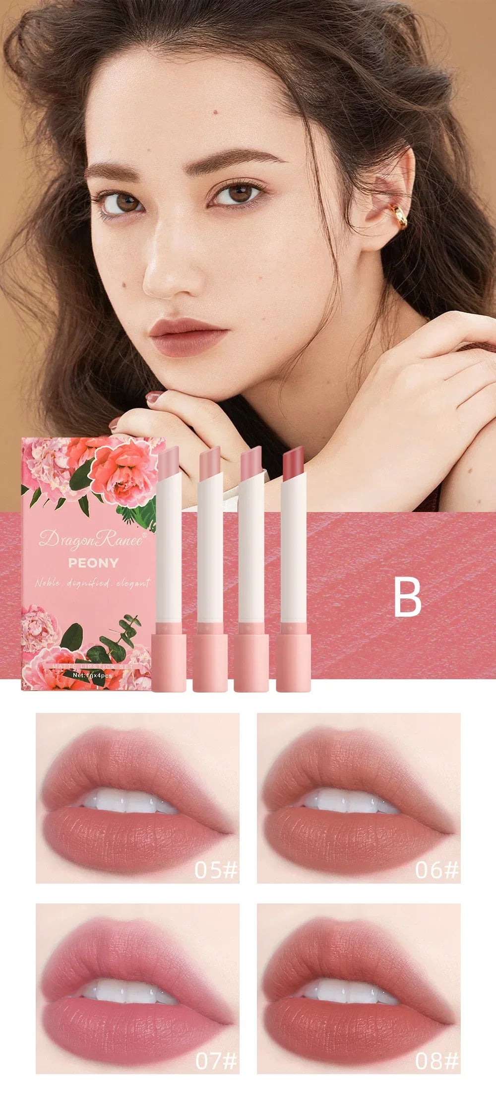 4pcs Lipstick Set Velvet Matte Lip Gloss Waterproof Long Lasting Smoke Lip Stick Sexy Red Lip Tint Charming Lips Makeup