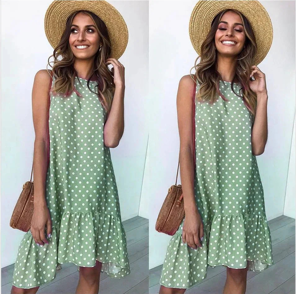 Simple And Elegant Floral Polka Dot Ruffle Dress