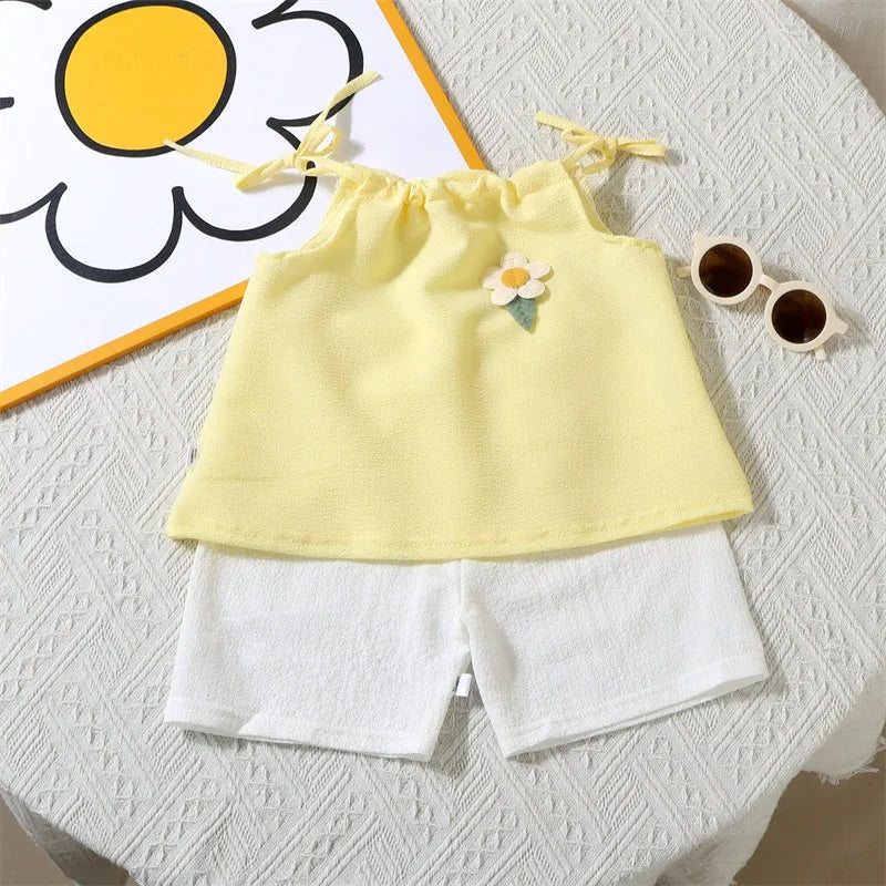 Korean Floral Vest & Shorts Two-Piece Set for Girls