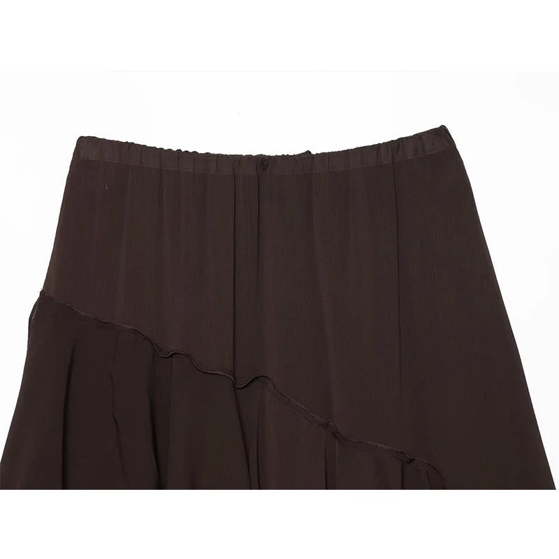 Women's Skirts Summer 2026 New Brown Ruffled Elastic Waist Skirts Women's Fashion Elegant Office Youth Summer Skirts Street