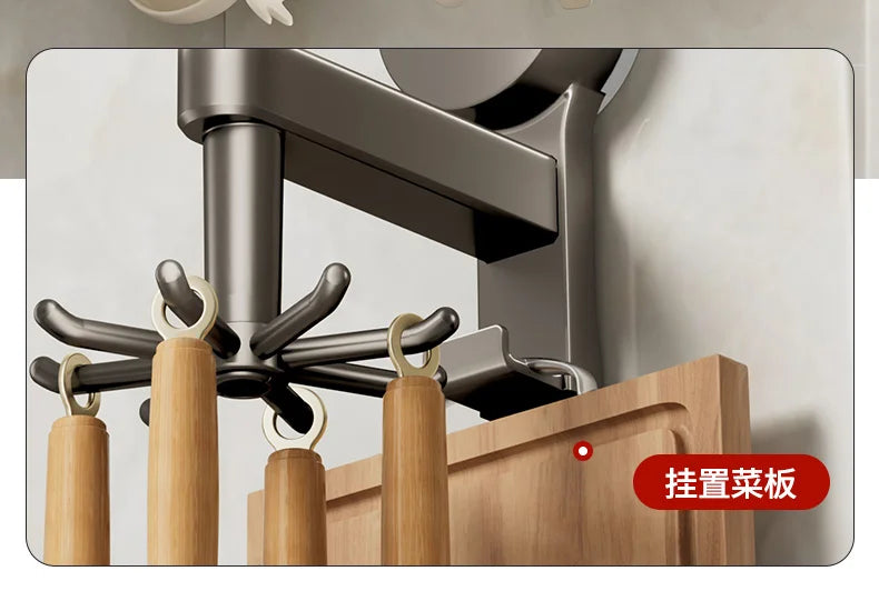 YUTOKO 360 Rotating Suction Cup Hooks Wall Mounted for Kitchen Utensil Organizer Spatula Spoon Holder No Drill Anti Drop Rack
