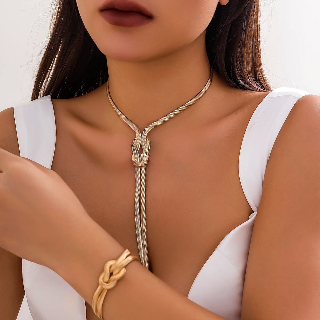 2Pcs/Set Sexy Smooth Long Snake Twisted Chain Necklace Bracelet For Women'S Vintage Goth Tassel Choker Y2K Jewelry Accessories New
