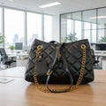 Women's Diamond Grid Chain Bucket Bag - Black Shoulder Crossbody