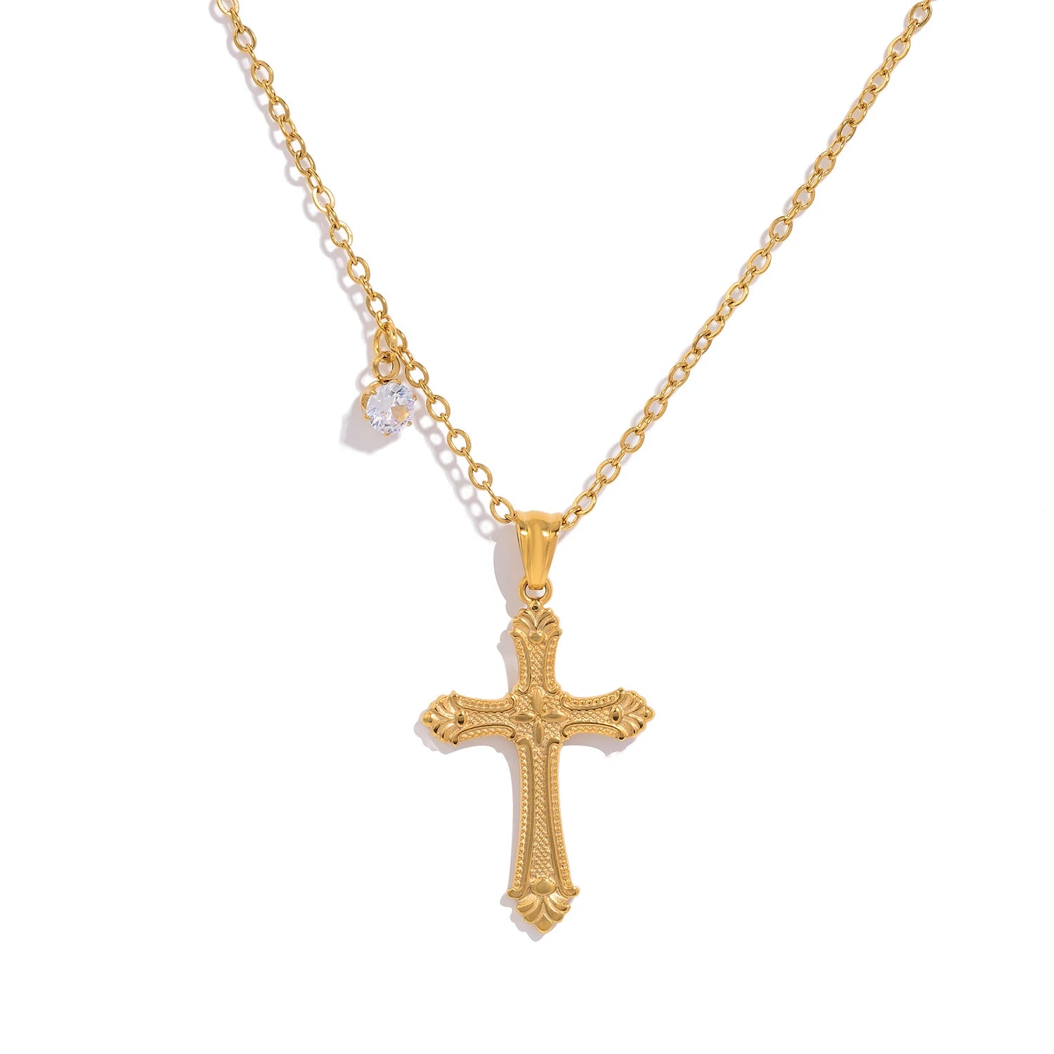 Cross Pendant Necklace For Women Hypoallergenic 18K Gold Plated Stainless Steel Waterproof Jewelry