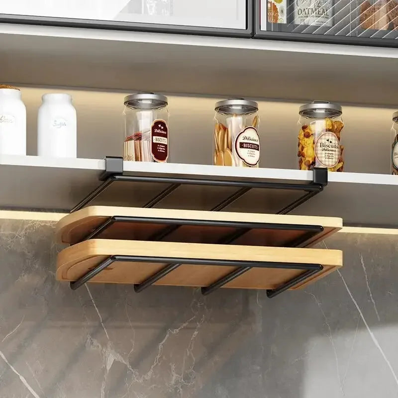 Organizador de cocina colgante con ganchos bajo el armario, soporte para toallas de papel y trapos, tabla de cortar, tapa de olla, estante de almacenamiento