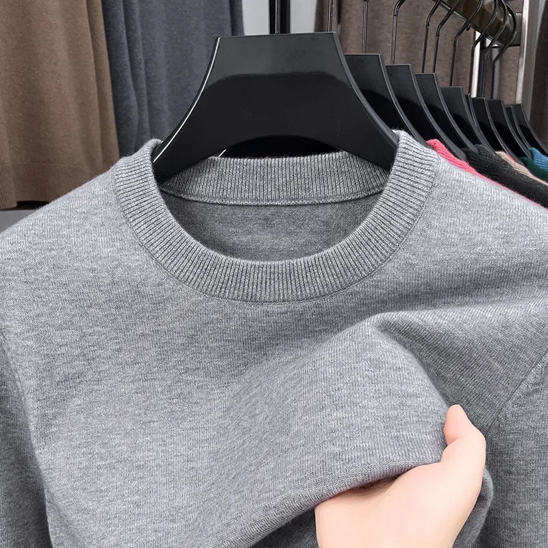 2025 New Men'S Casual Sweater Round Neck Long Sleeve Knitted Sweater Diamond Pattern Fashion Versatile Top