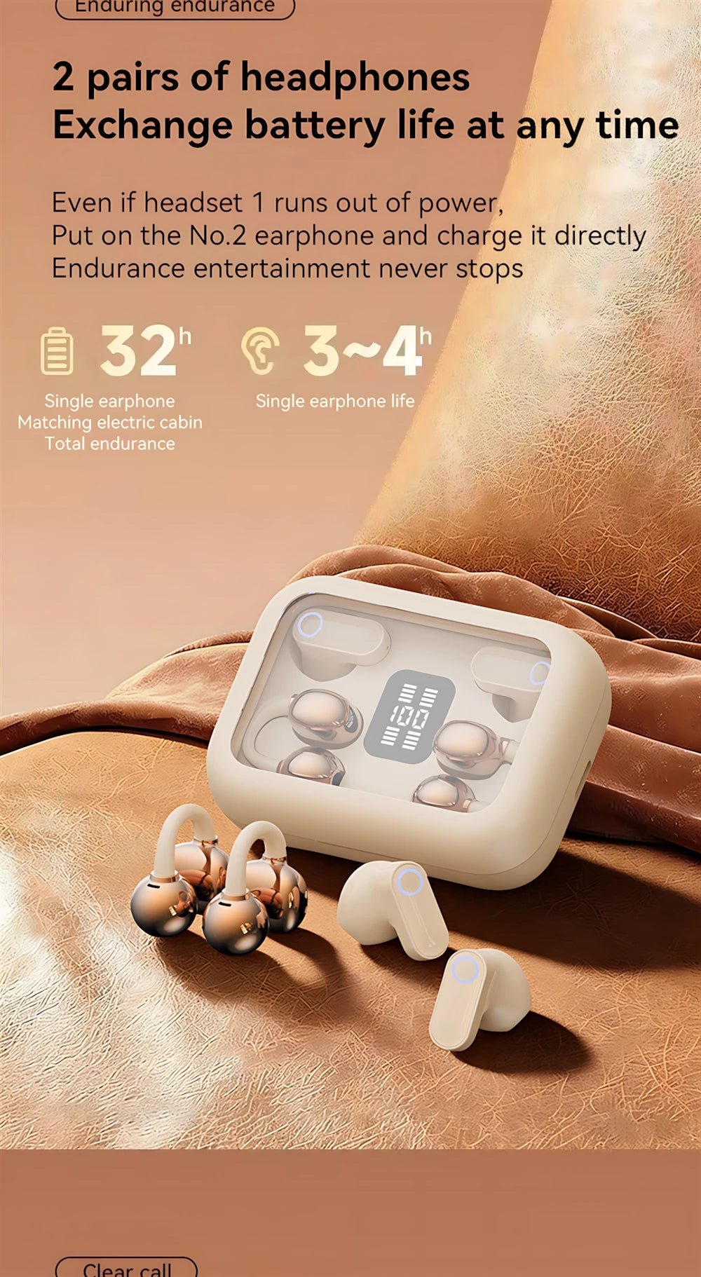 Twin Earphone Open In-ear Type HIFI Bass 2in1 Low-Latency Game Headset High-definition Electric Quantity Digital Display Earplug