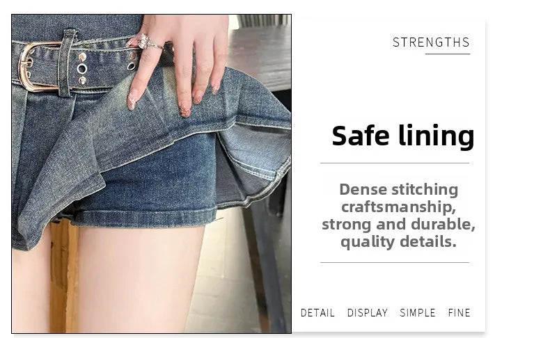 High Waist A-Line  Skirt Women's Denim Pleated Half Body Summer New Style Comfortable Soft Korean Version City Commute