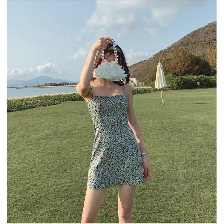 Sexy U-Neck Straps Backless Print Mini Dress Summer Sleeveless Floral Bodycon Dresses Beach Causal Evening Party Club Vestidos