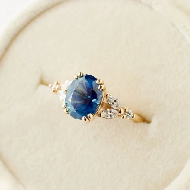 European And American New Minimalist Inlaid Blue Zircon Women'S'S Ring