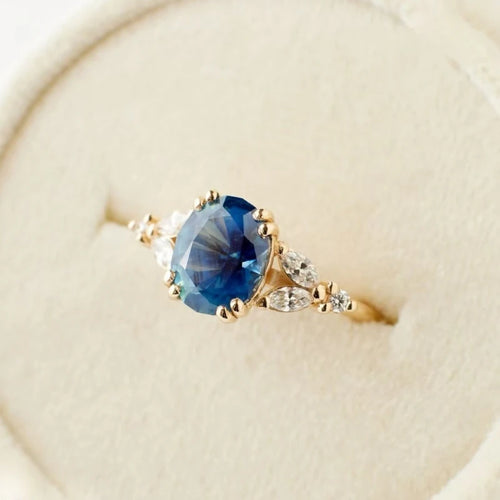 Blue Zircon Inlaid Minimalist Ring For Women European American Style Elegant Gift For Her