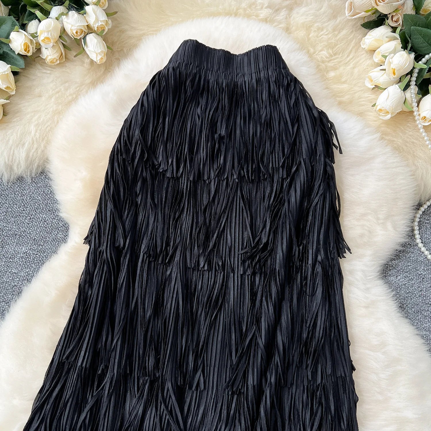 New In 2026 Spring Summer Tassel Midi Long Skirt For Women Trendy High Waist Streetwear Casual Skirts