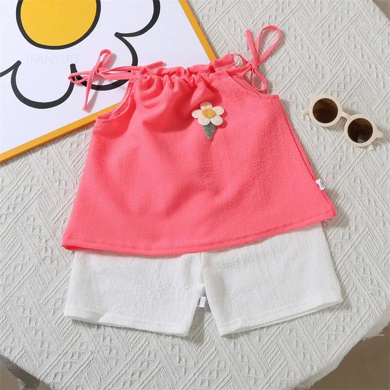 Korean Floral Vest & Shorts Two-Piece Set for Girls