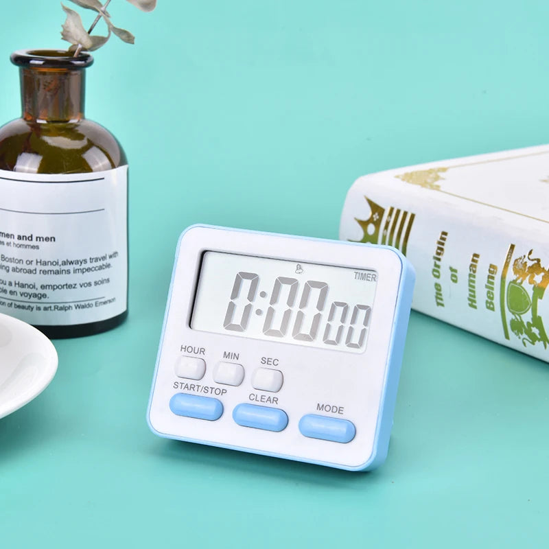 Digital Kitchen Timer with Large LCD Display, Alarm, and Stand - Black