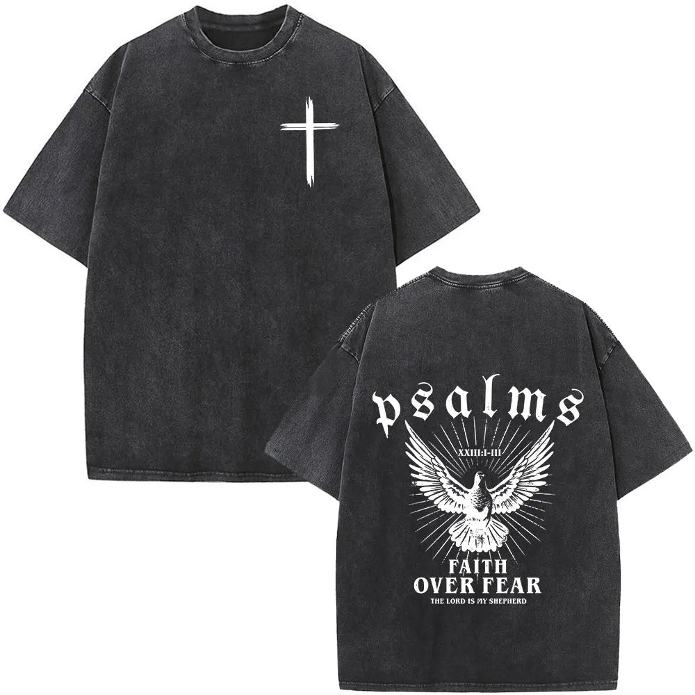 Faith Over Fear Bible Verse Tee For Men By Dshztooma Vintage Batik Print Black Everyday