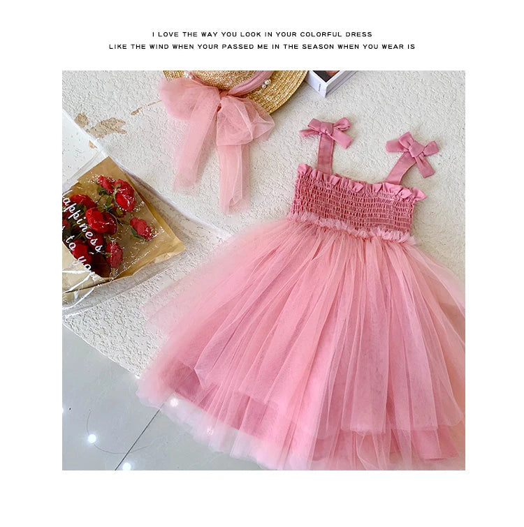 Kids costumes Flower girls tulle dress girls wedding tutu dress formal dress ceremonial dress yarn Suspenders dress