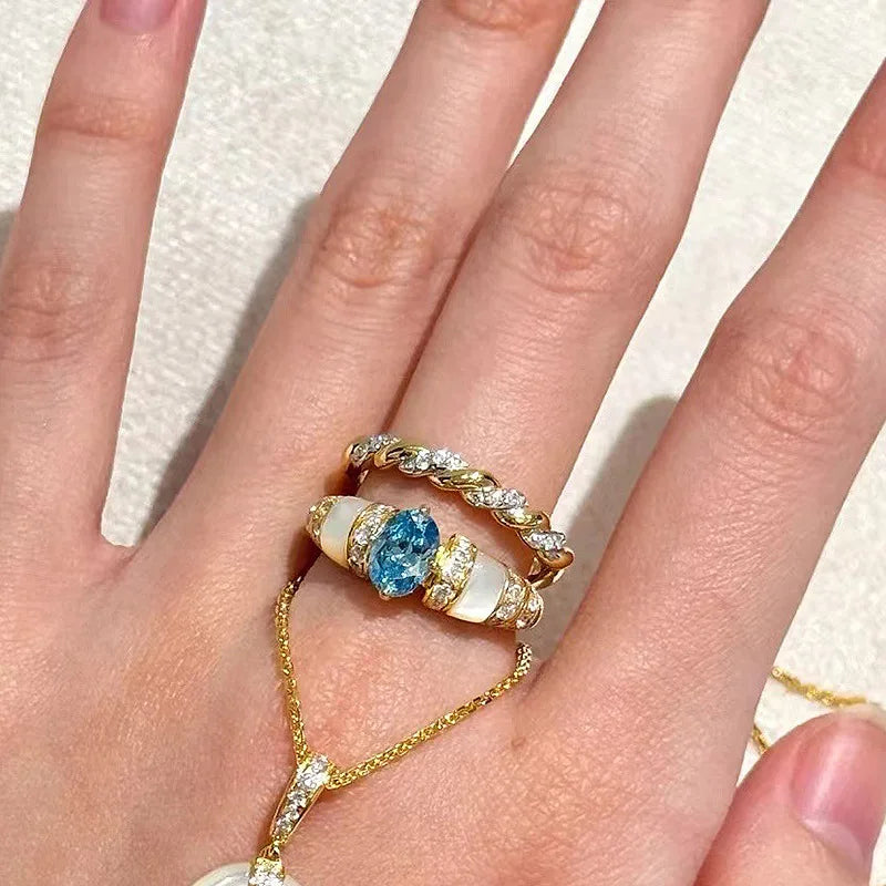 Aquamarine & White Fritillaria Ring & Necklace Jewelry Set