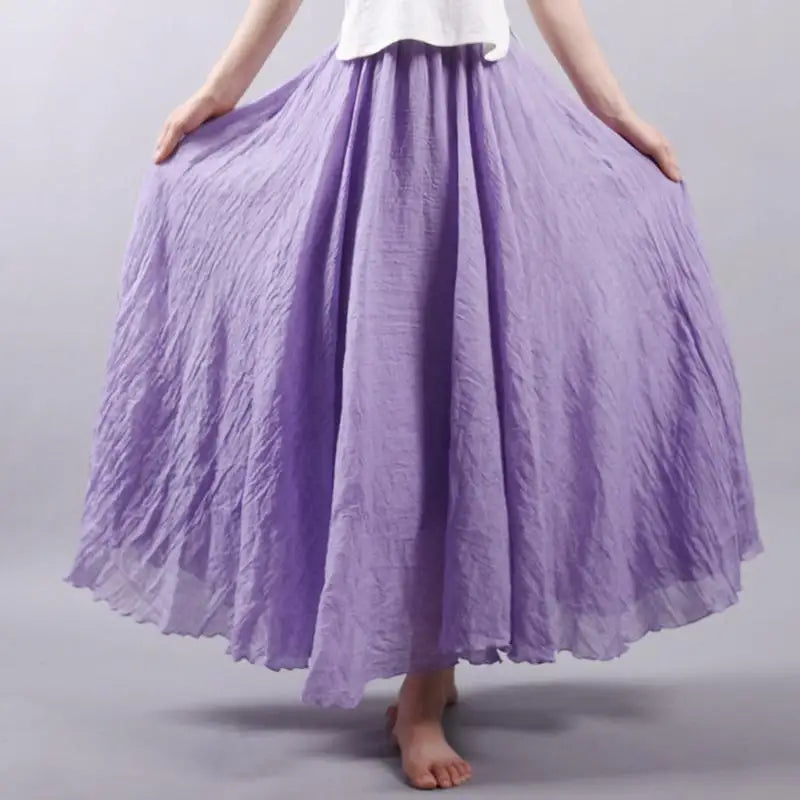 Women's Elegant High Waist Linen Maxi Skirt 2026 Summer Ladies Casual Elastic Waist 2 Layers Skirts Saia Feminina 20 Colors SK53