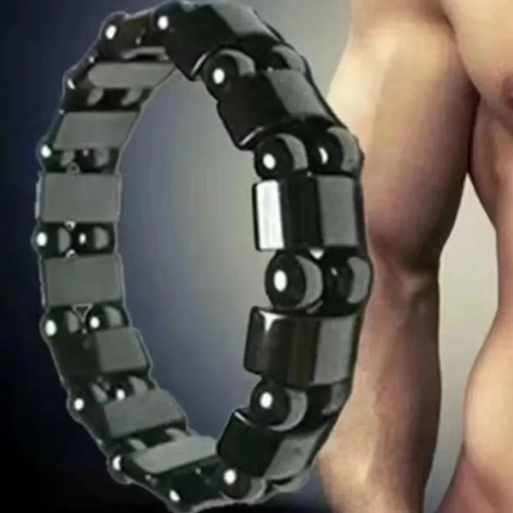 A Black Gallstone Magnetic Bracelet for Men and Women, the Same Magnetic Energy Bracelet with Double Row Bead Magnetic Bracelet