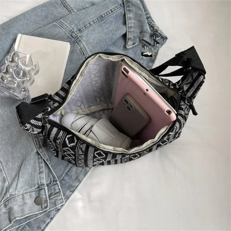 Crossbody Bags Tribal Style Shoulder Bag, Foldable Crossbody Striped Pattern, Flag Theme Hand Washable Edge Painted Lining