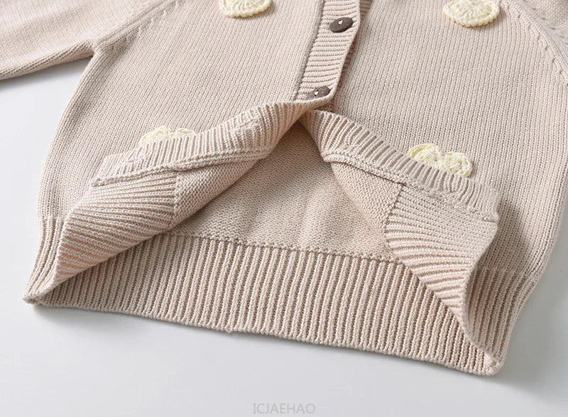 Teen Girl Clothes 2025 Children New Korean Cardigan Girls Knit Jacket Spring Autumn Outfit Style Costume Handmade Heart DIY Kids