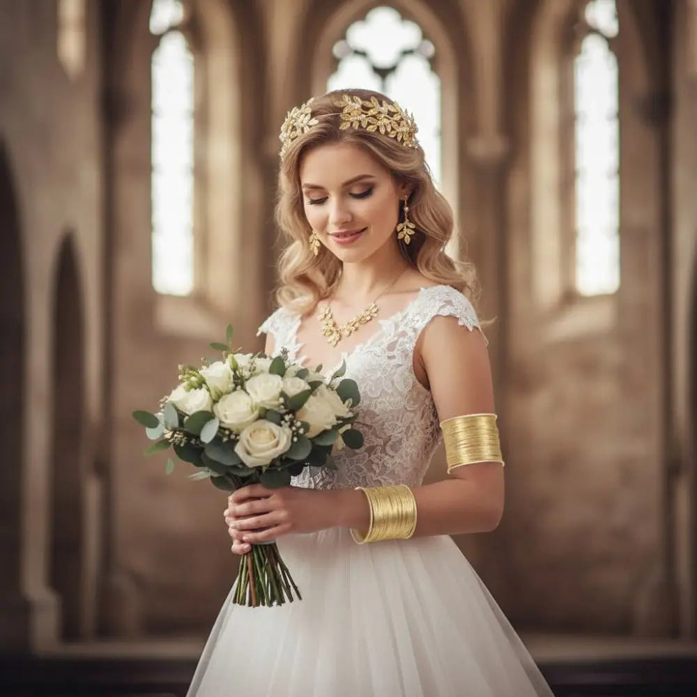 Baroque Women'S'S Wedding Jewelry Set Bridal Earrings Gold Greek Goddess Hair Jewelry Headpiece Bracelet Rhinestone Jewelry Set