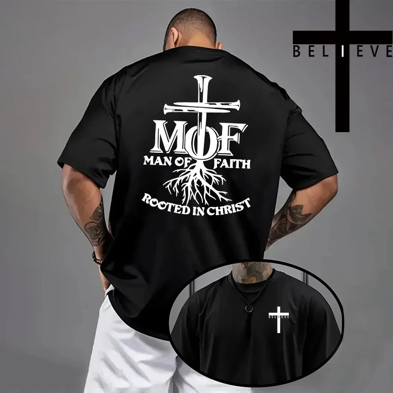 Spring Summer Daily Casual Fashion Jesus Cross Cotton Tees Christ Print T-shirt Men High Quality Pure Color Short Sleeve Top