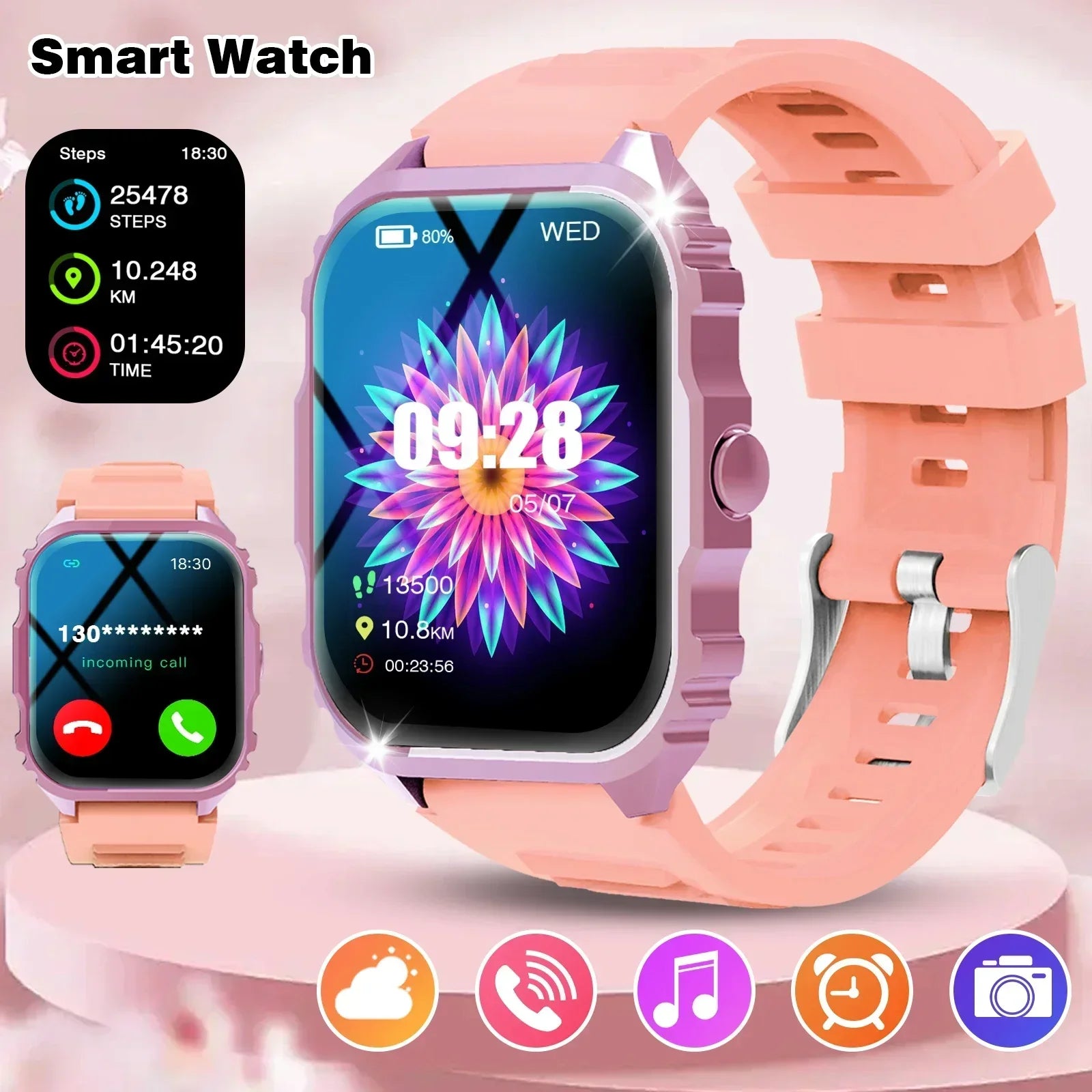 New Smart Watch 1.84 Inch HD Full Touch Screen Display Wireless Call,Answer Phone Watch,Multiple Sports Modes Outdoor Information Reminder Weather Display Music Control Photo Control, Suitable for Iphone & Android