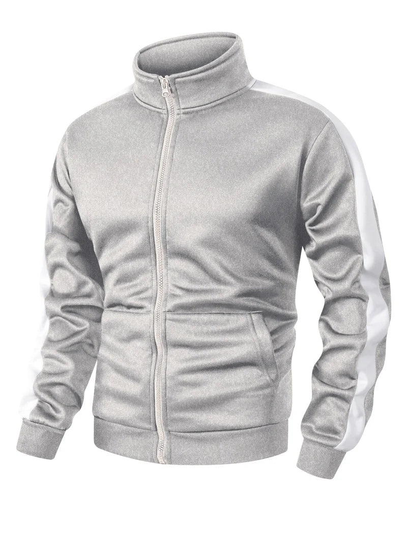 Men's Colorblock Patchwork Sporty Jacket with Kanga Pocket Fall Winter Fleece Lined Warm Long Sleeve Zip Up Coat Outwear Tops