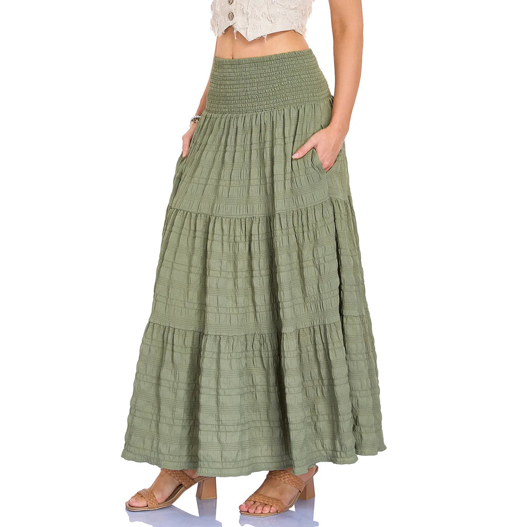 New In 2026 Women's Spring Summer Casual Long Skirts Female Elasticity High Waist Solid Color Maxi Skirt