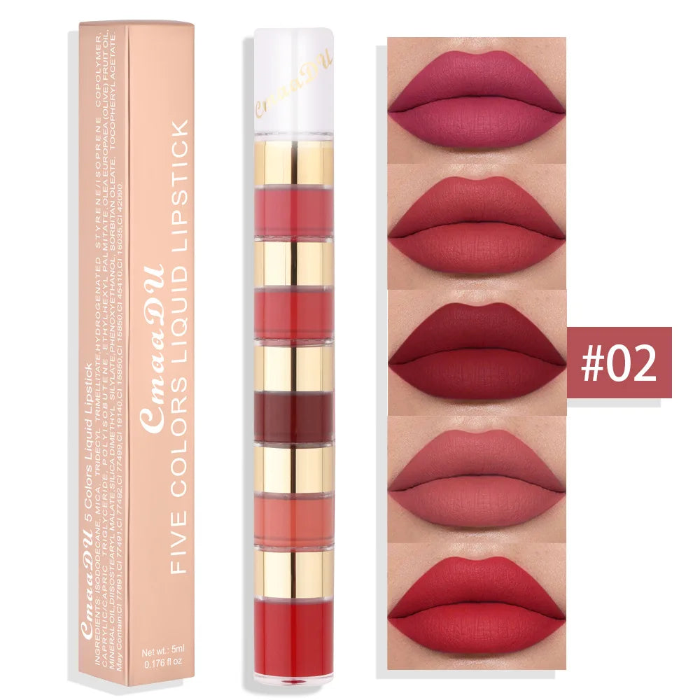 CmaaDu 5-in-1 Matte Lipstick Kit - Waterproof Long-Lasting Makeup