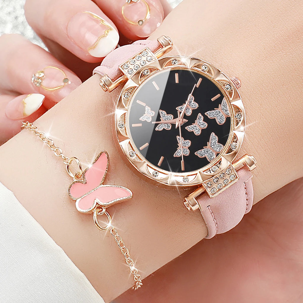 Ladies' Fashion Light Luxury Quartz Watch Classic Butterfly Pattern Digital Diamond Face Women's Style