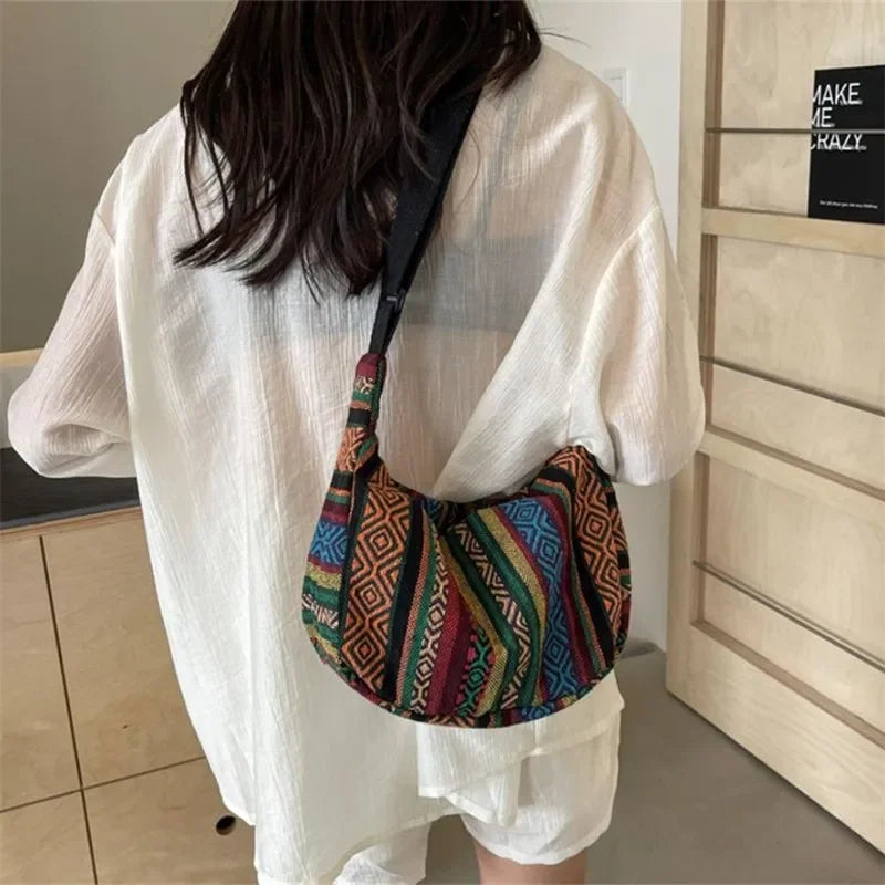 Crossbody Bags Tribal Style Shoulder Bag, Foldable Crossbody Striped Pattern, Flag Theme Hand Washable Edge Painted Lining