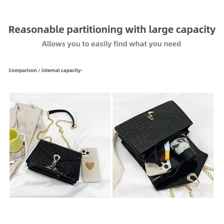 Crocodile Pattern Shoulder Bags For Women Fashion Chains Squre Bag Purse Female Pu Leather Crossbody Handbag Daily Phone Clutch