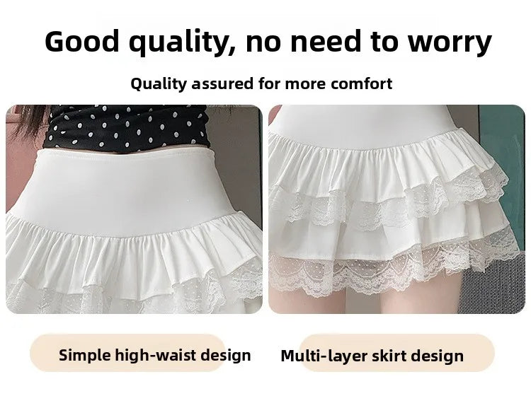 Pure Desire Lace A-Line Mini Skirt High Waist Puffy Sweet Style Short Cake Skirt Cotton Blend Fabric Summer Women's Dress