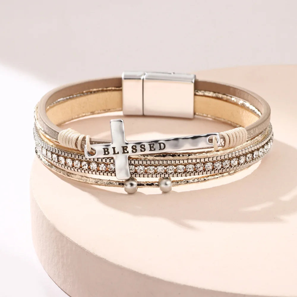 Geometric Cross Bracelets Leather Bohemian Style Women'S Fashion Ol Light Luxury Bracelet Charm Jewelry