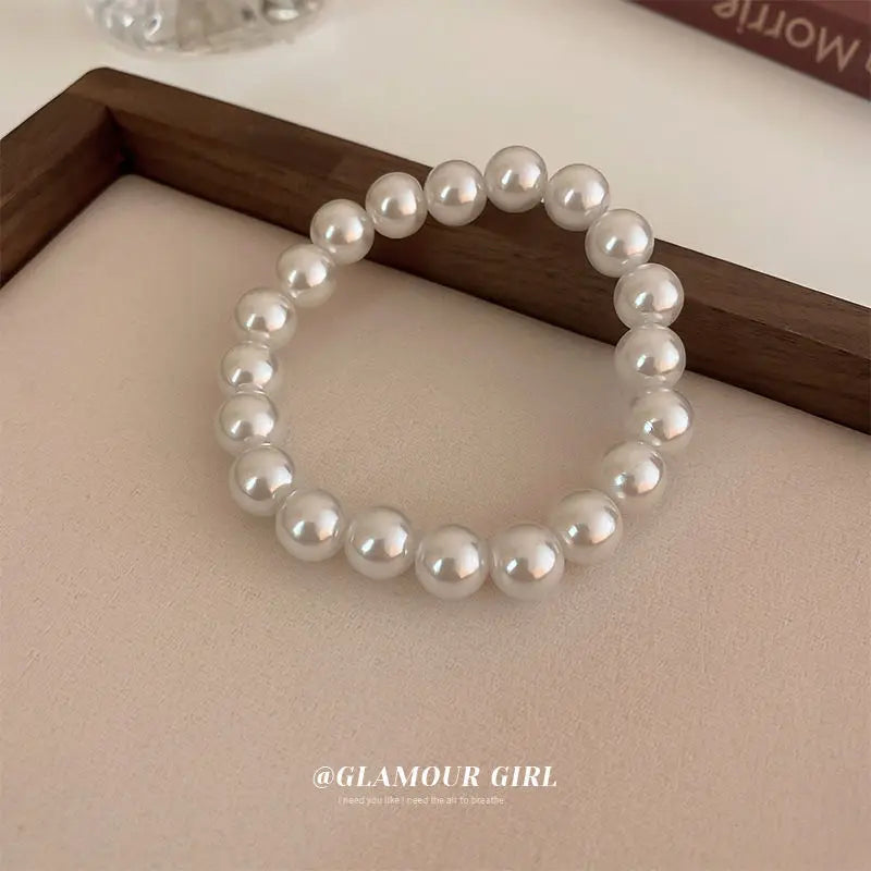 French Luxury Faux Pearl Beaded Elastic Bracelet for Women