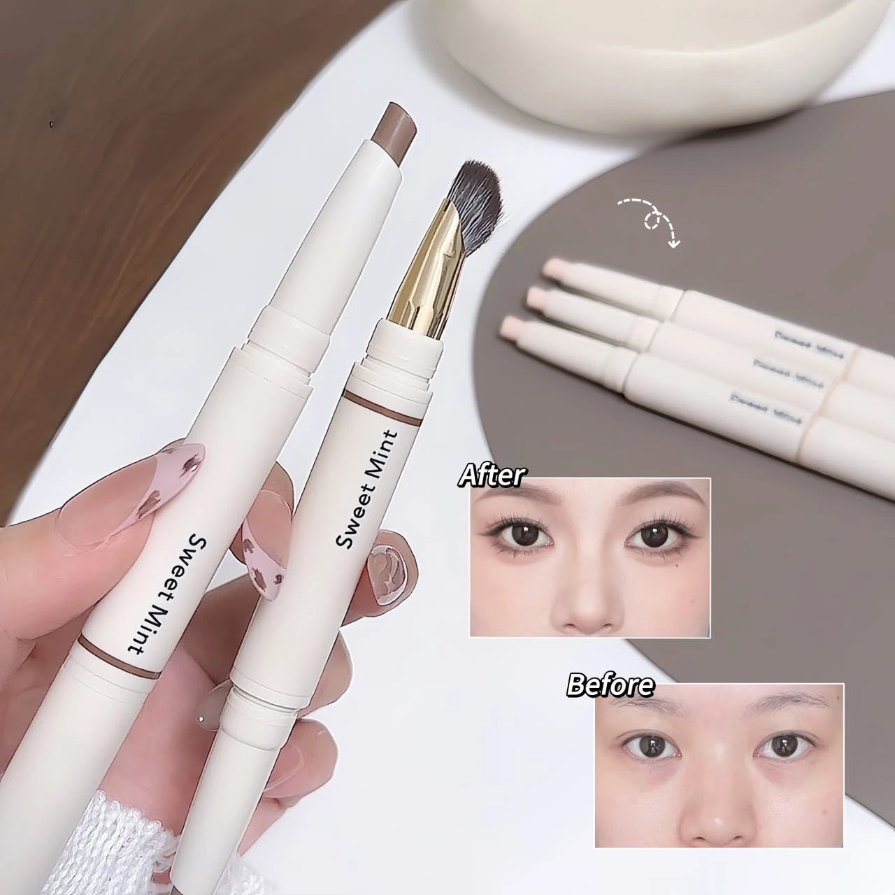 Dual-Ended Face Contour & Highlight Stick 3D Nose Shadow with Smudge Brush Silky Smooth Concealer Pen Natural Sculpting Makeup