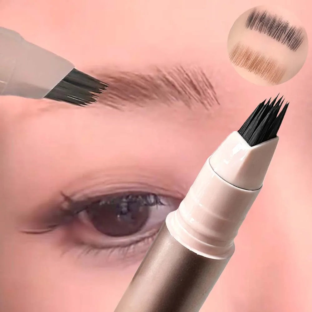 Natural Hair-Like Stroke Liquid Eyebrow & Hairline Pen Multi Forks Outline Wild Eyebrow Easy To Wear Waterproof Makeup Pen