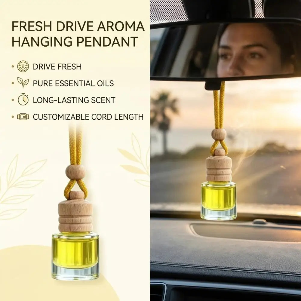 Hanging Car Air Freshener Refillable Glass Bottle Wooden Cap Essential Oil Diffuser Pendant Long Lasting Auto Perfume Ornament